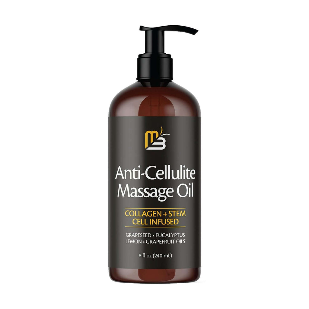 Anti Cellulite Moisturizing Body Massage Oil bottle with orange and leaves, designed for hydration and skin rejuvenation.
