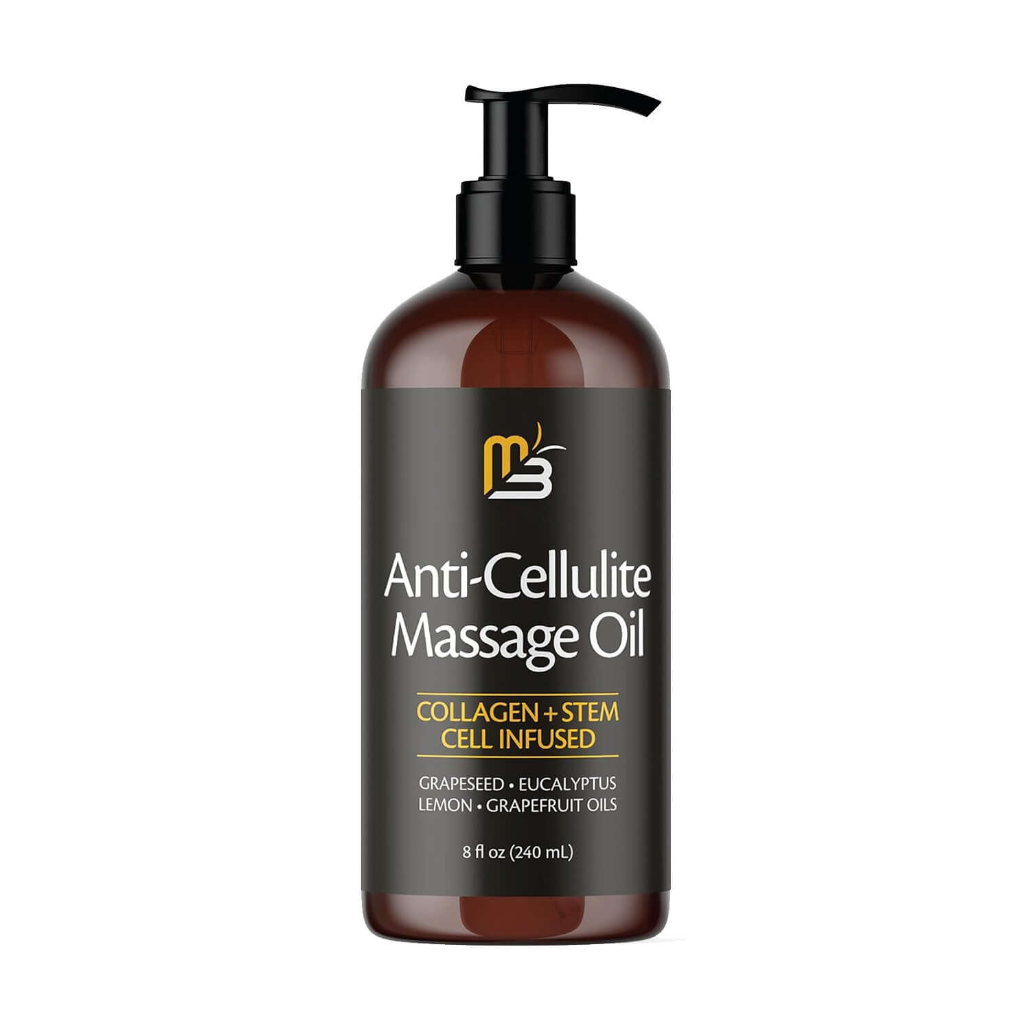 Anti Cellulite Moisturizing Body Massage Oil bottle with orange and leaves, designed for hydration and skin rejuvenation.