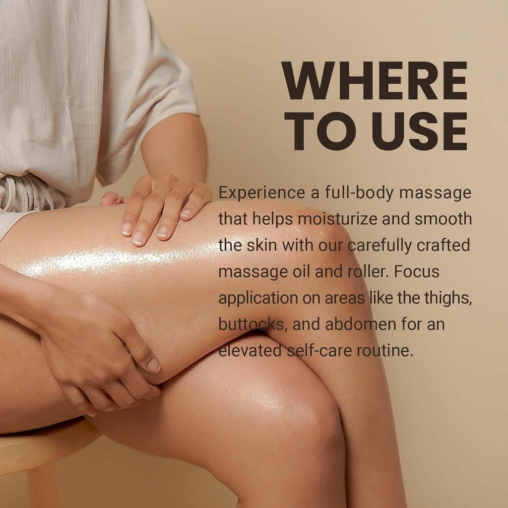 Anti Cellulite Moisturizing Body Massage Oil bottle with orange and leaves, designed for hydration and skin rejuvenation.